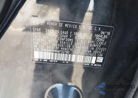 2019 Honda Fit Lx из США, поврежденный, VIN 3HGGK5H44KM732792